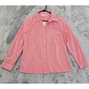 NEW Notations Striped Long Sleeve Button Up Shirt Size‎ S Red White Lightweight